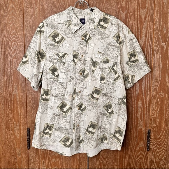 Basic Editions Hawaiian Map Print Camp Shirt Mens Button Up Short Sleeve - Picture 1 of 10